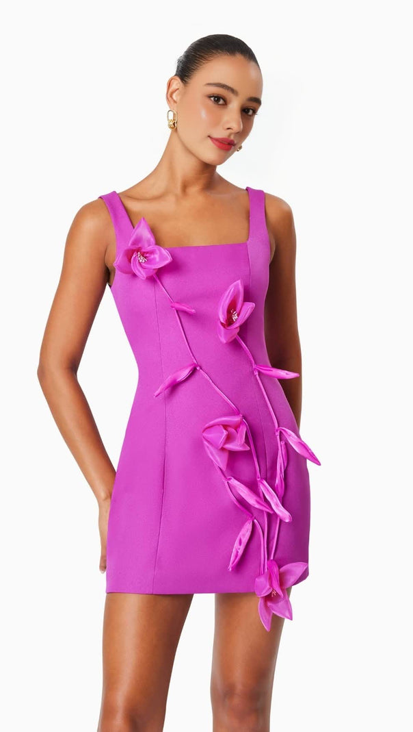 AIIZIE BETHANY 3D FLOWER SLEEVELESS MINI DRESS IN PURPLE - product image