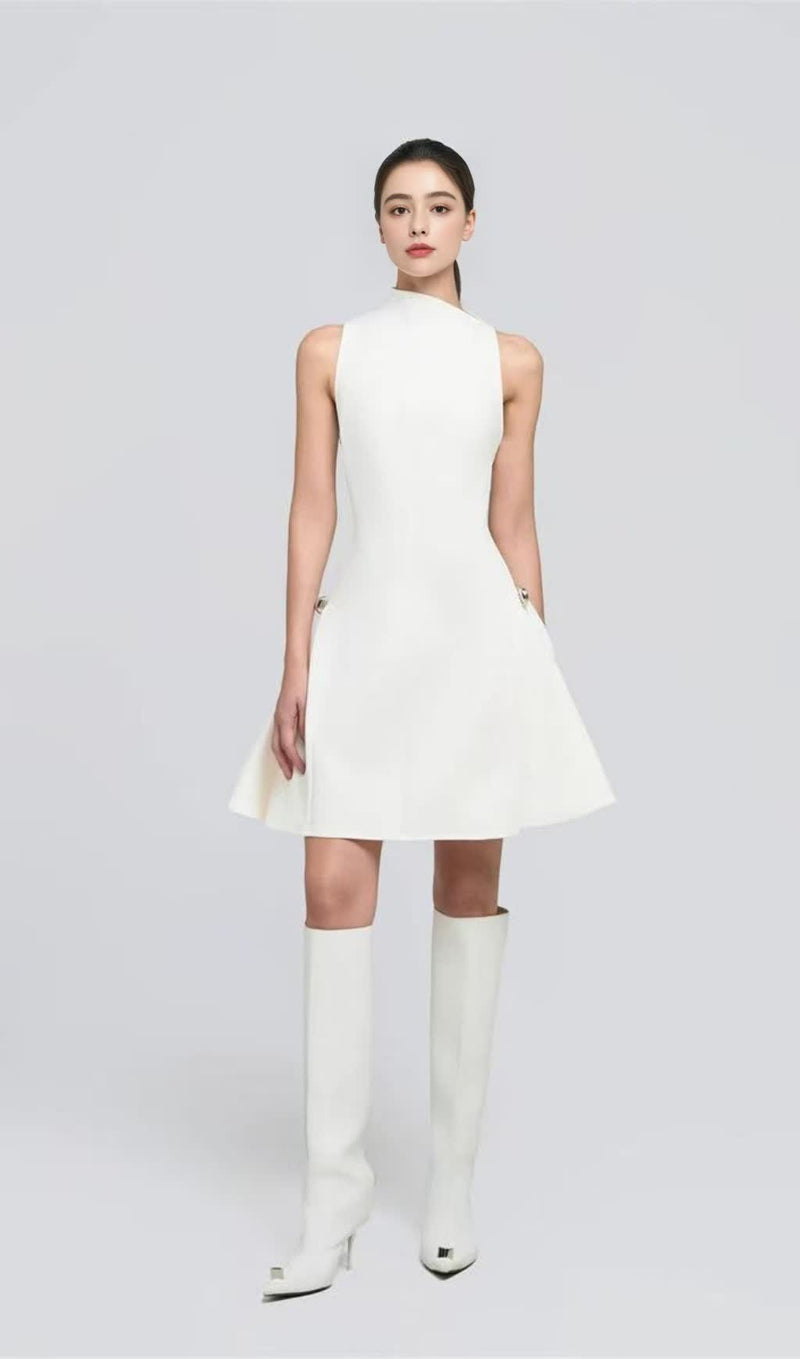 WHITE SLEEVELESS MINI DRESS