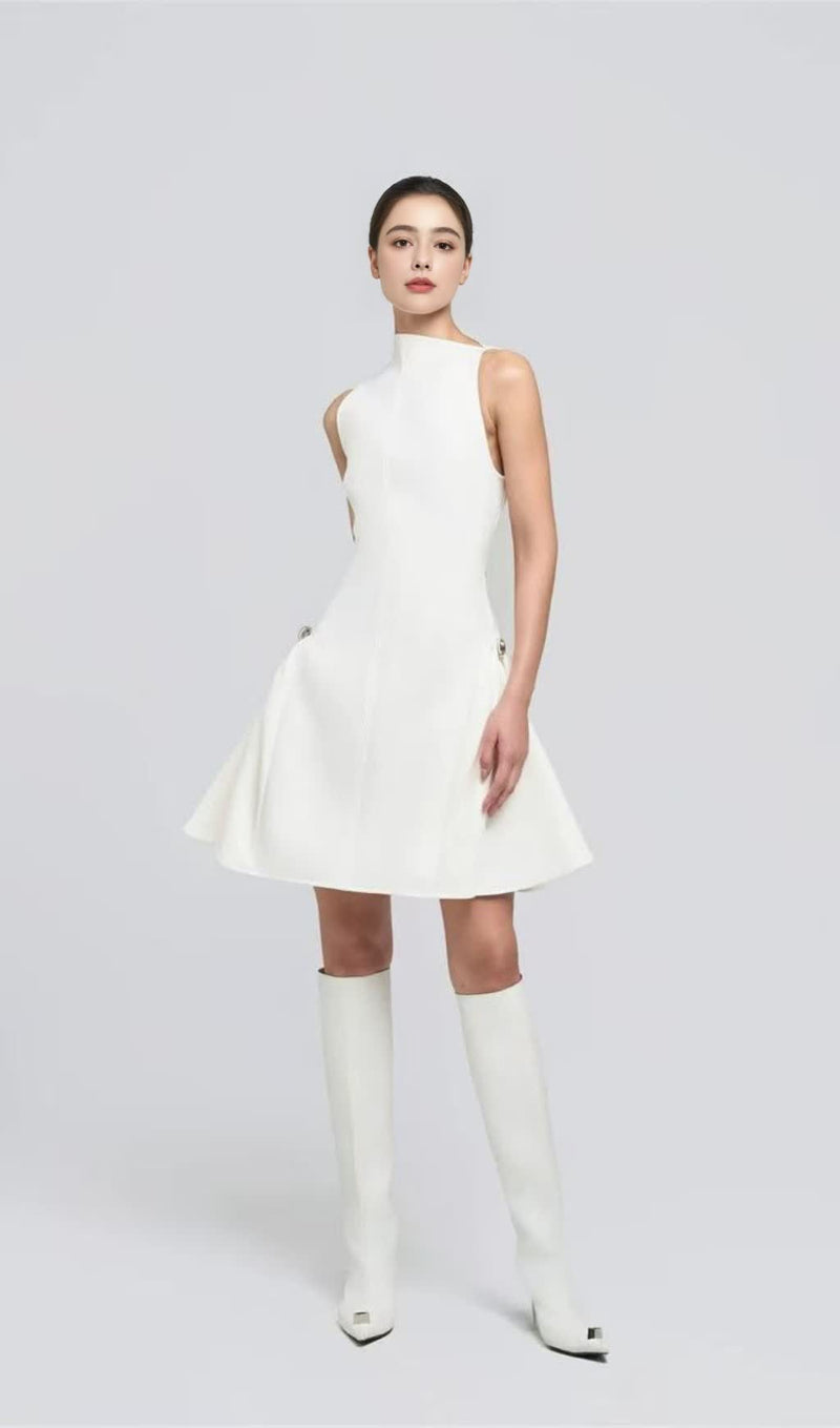 WHITE SLEEVELESS MINI DRESS
