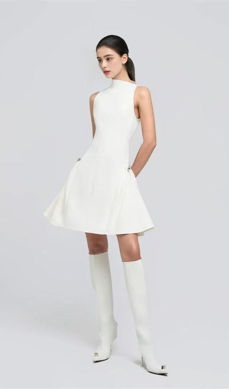 WHITE SLEEVELESS MINI DRESS
