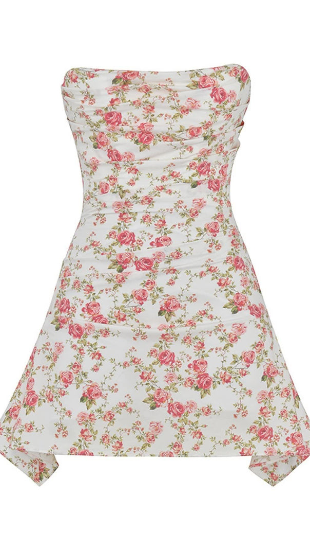 AIIZIE FLORAL PRINTS DRAPED STRAPLESS MINI DRESS - product image