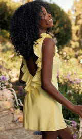YELLOW BUTTERCUP SATIN RUFFLE MINI DRESS