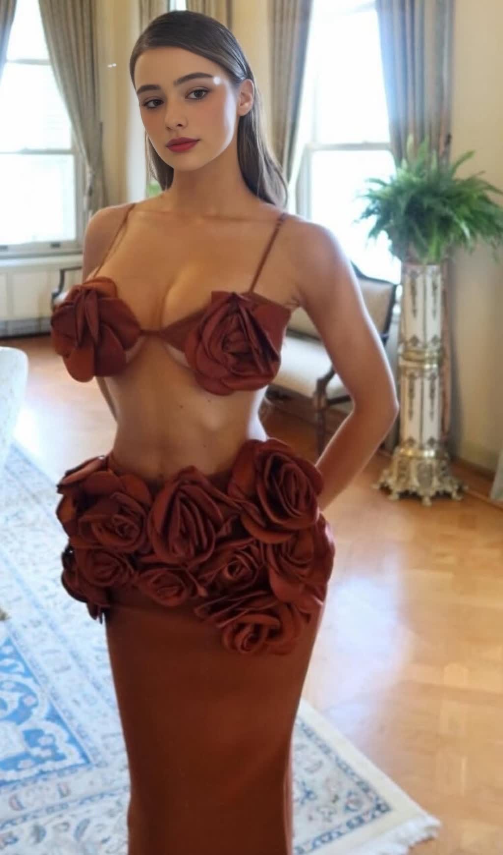 SET AUS BRAUNEM BLUMENTOP UND LANGEM MIDIROCK 