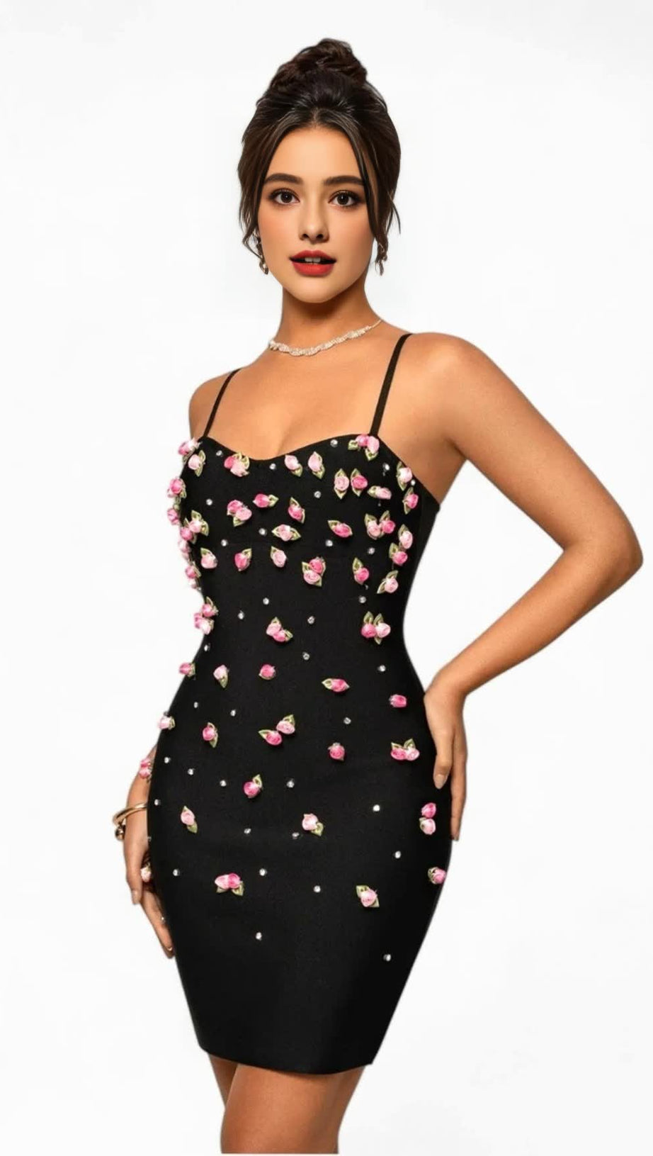 Floral Pearl MINI Kleid Schwarz 