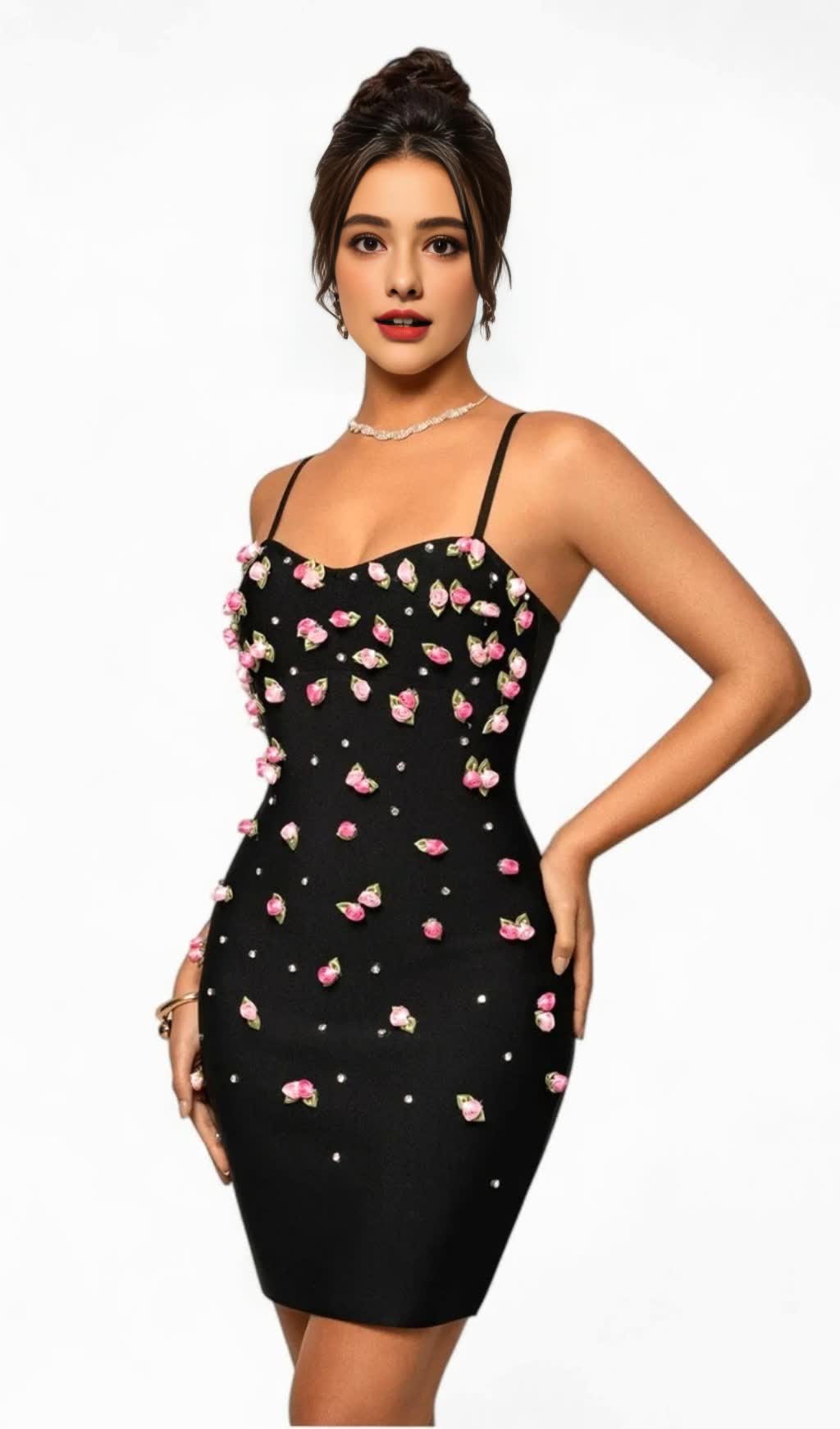 Floral Pearl MINI Kleid Schwarz 