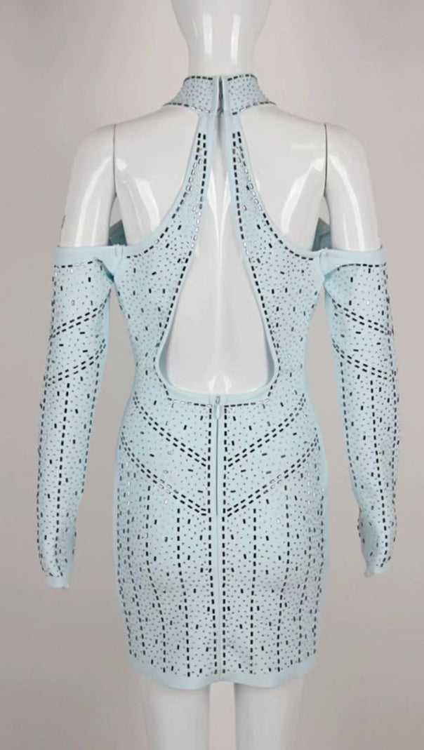 AIIZIE CRYSTAL EMBELLISHED CUTOUT HALTER BODYCON DRESS - product image