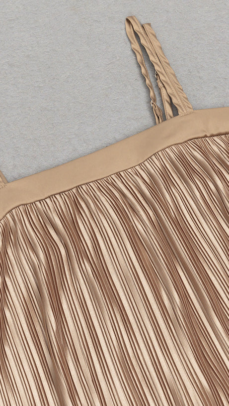 KHAKI PLEATED HEM CAMI DRESS