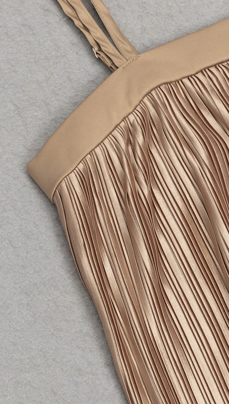 KHAKI PLEATED HEM CAMI DRESS