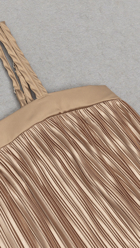 KHAKI PLEATED HEM CAMI DRESS