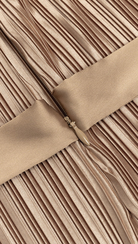 KHAKI PLEATED HEM CAMI DRESS