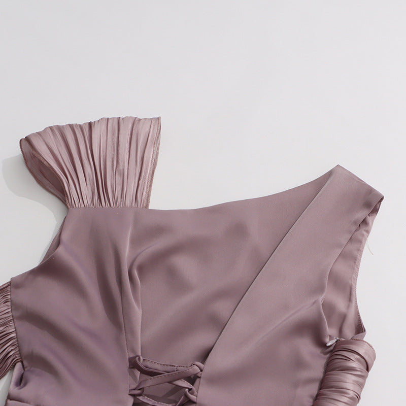 IHSAN LUXURIOUS MAUVE RUCHED & DRAPED MAXI DRESS | ELEGANT EVENING GOWN