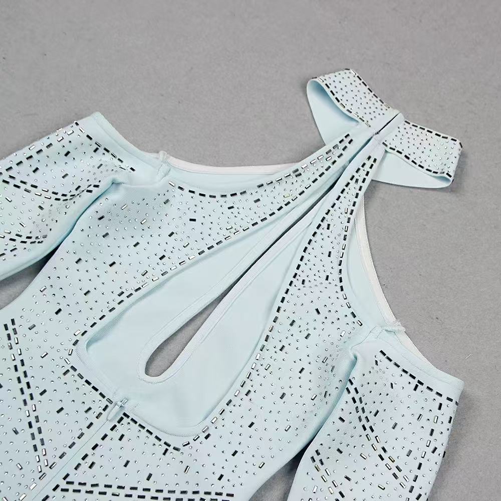 AIIZIE CRYSTAL EMBELLISHED CUTOUT HALTER BODYCON DRESS - product image
