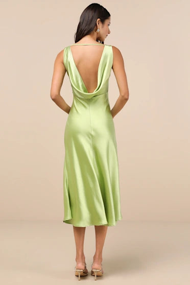 THE ELODIE SATIN DRESS IN PISTACHIO