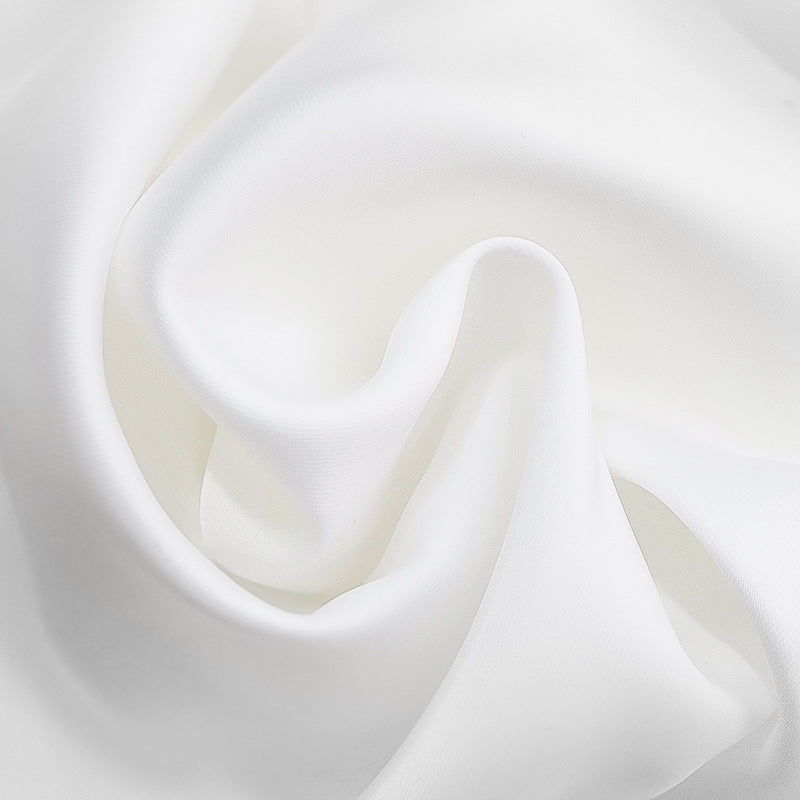 SATIN RUFFLE STRAPLESS DRESS IN WHITE