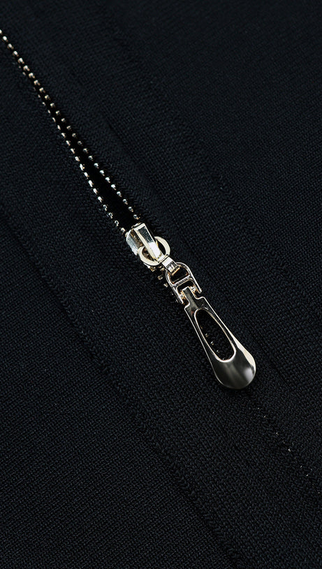 METAL EMBELLISHED PLEATED BLACK MINI DRESS