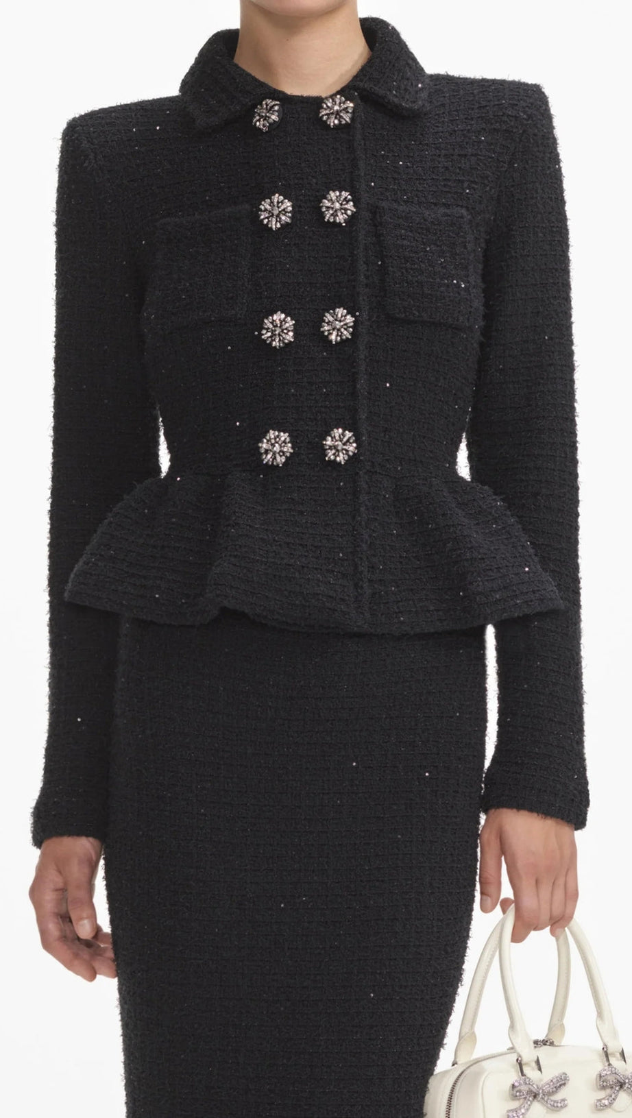 BLACK TEXTURED KNIT PEPLUM MIDI DRESS