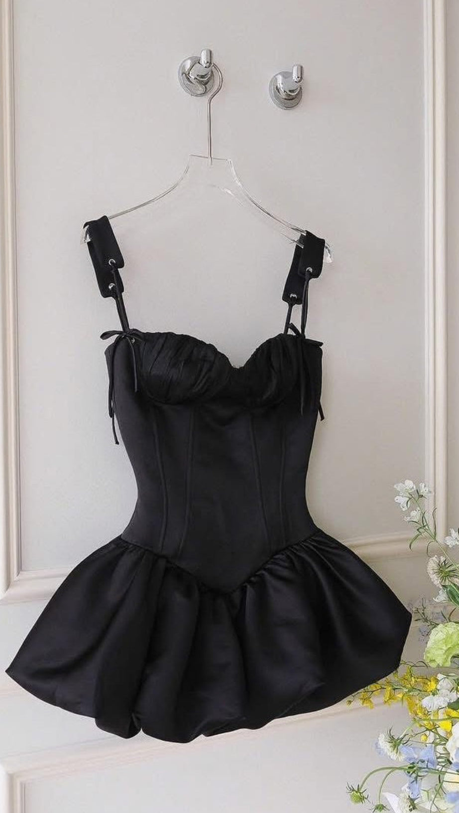 ELVIRA SUSPENDER BALLET MINI DRESS IN BLACK