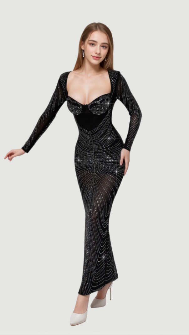 AIIZIE LONG SLEEVE CRYSTAL MAXI DRESS - product image