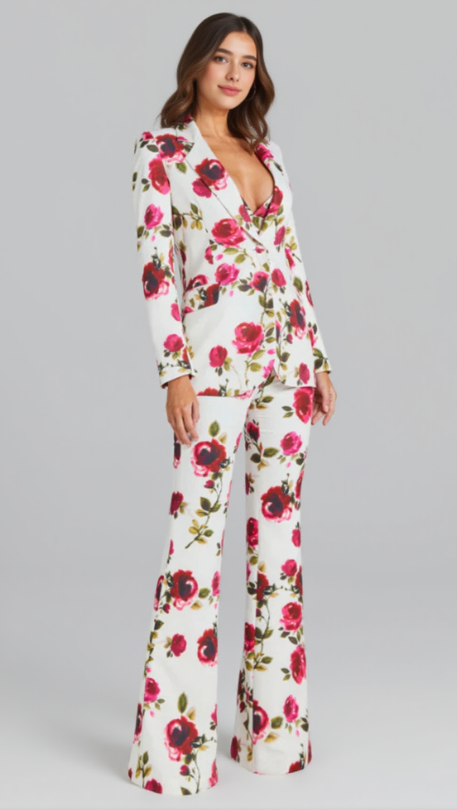 Bedrucktes Langarmhemd, Hosenträgerhose, Anzug