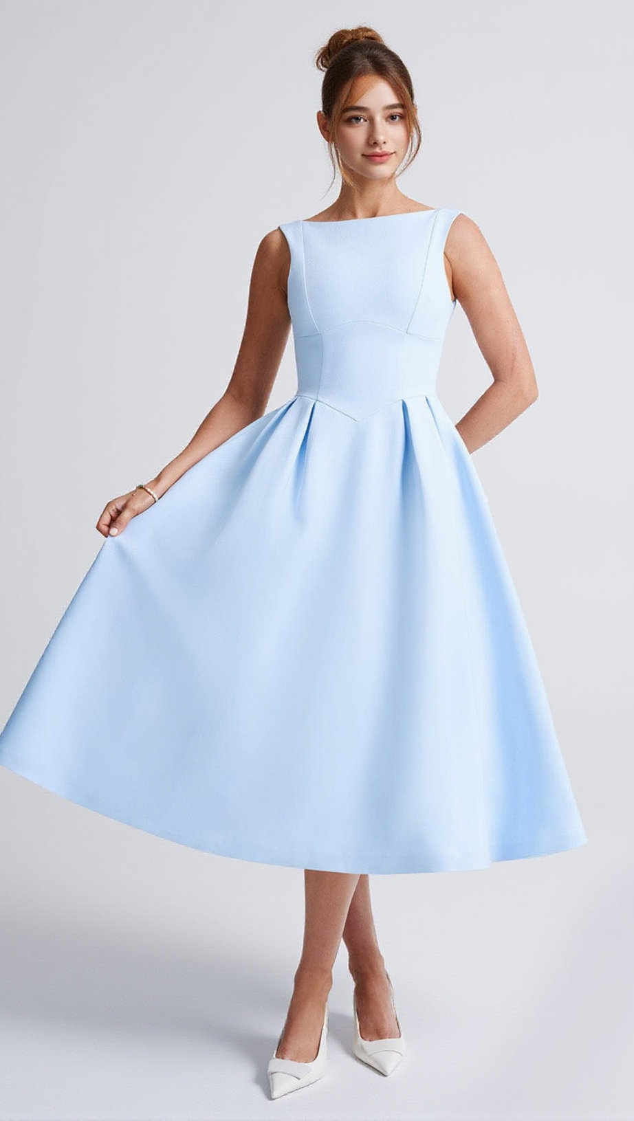 CLARABELLA SLEEVELESS MIDI DRESS IN WHITE