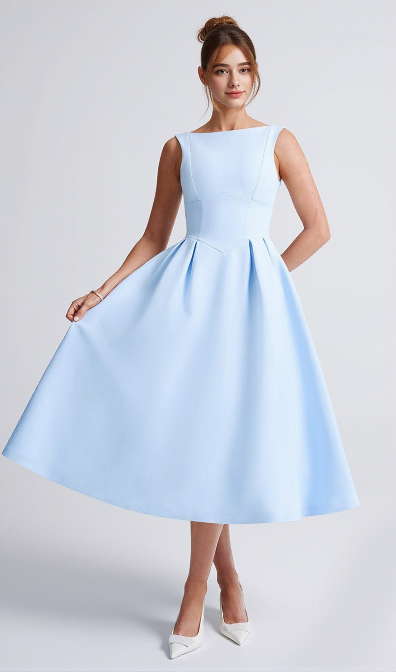 Clarabella sleeveless Midi Dress in white