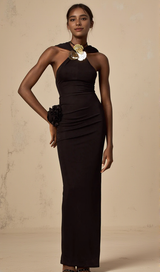 tammy Metal 3D Flower Hooded Midi Dress in black