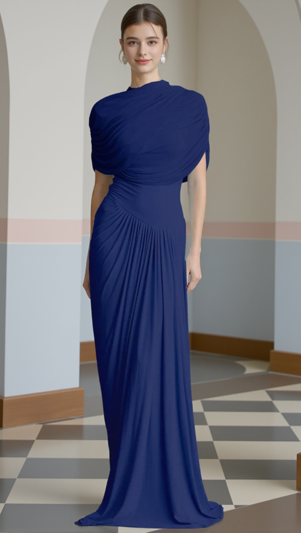 AIIZIE AAKIFA ASYMMETRIC DRAPED MAXI DRESS IN NAVY BLUE - product image