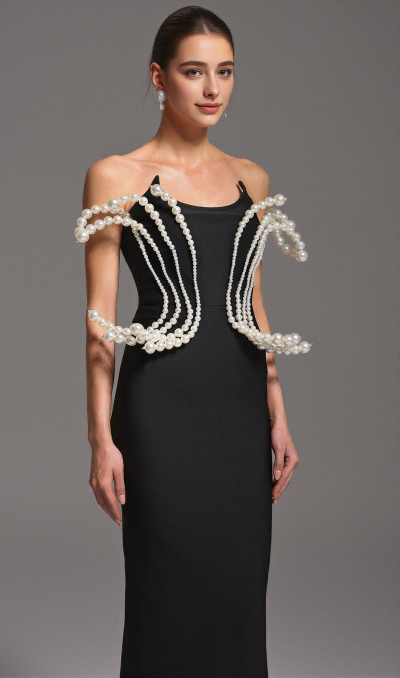 tiffany Pearl Bandage Sleeveless Maxi Dress in black