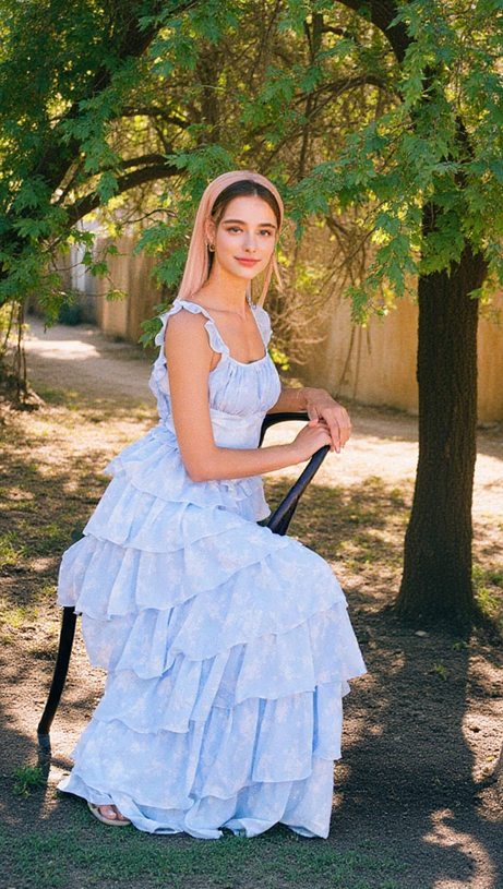 ABITO LUNGO CON BRETELLE AZZURRO