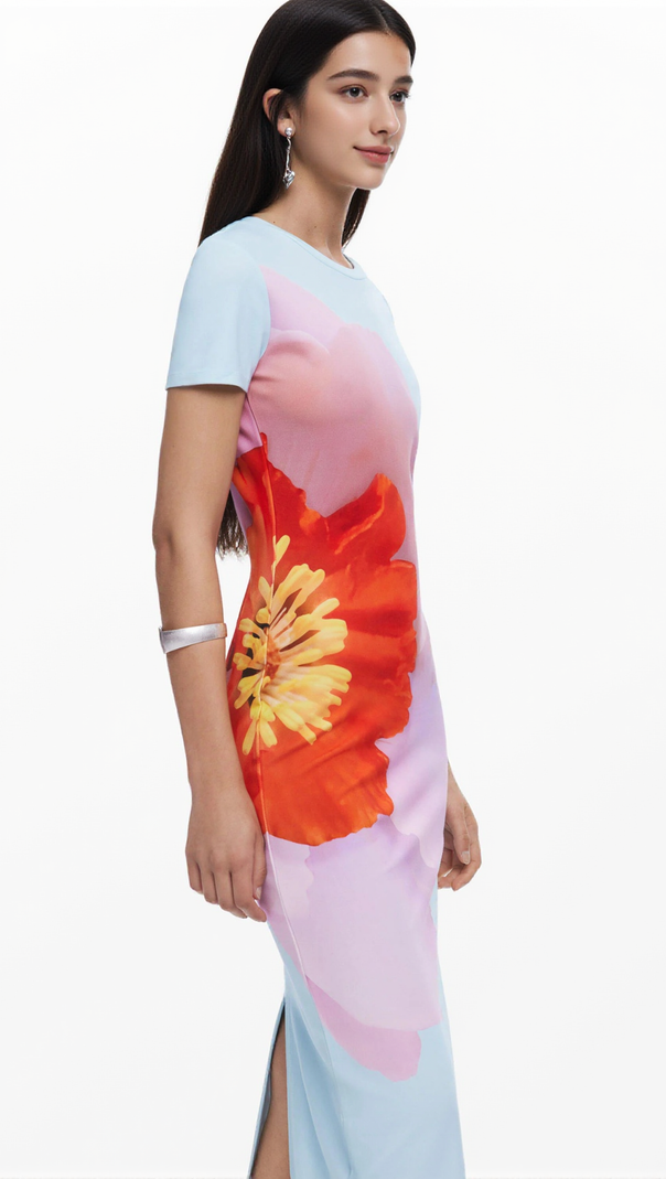 AIIZIE NANCY FLORAL PRINT MIDI DRESS IN BLUE - product image