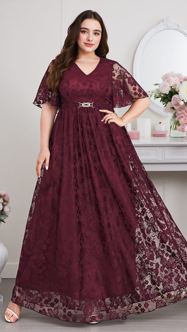 PRISCILLA LACE V-NECK MAXI DRESS
