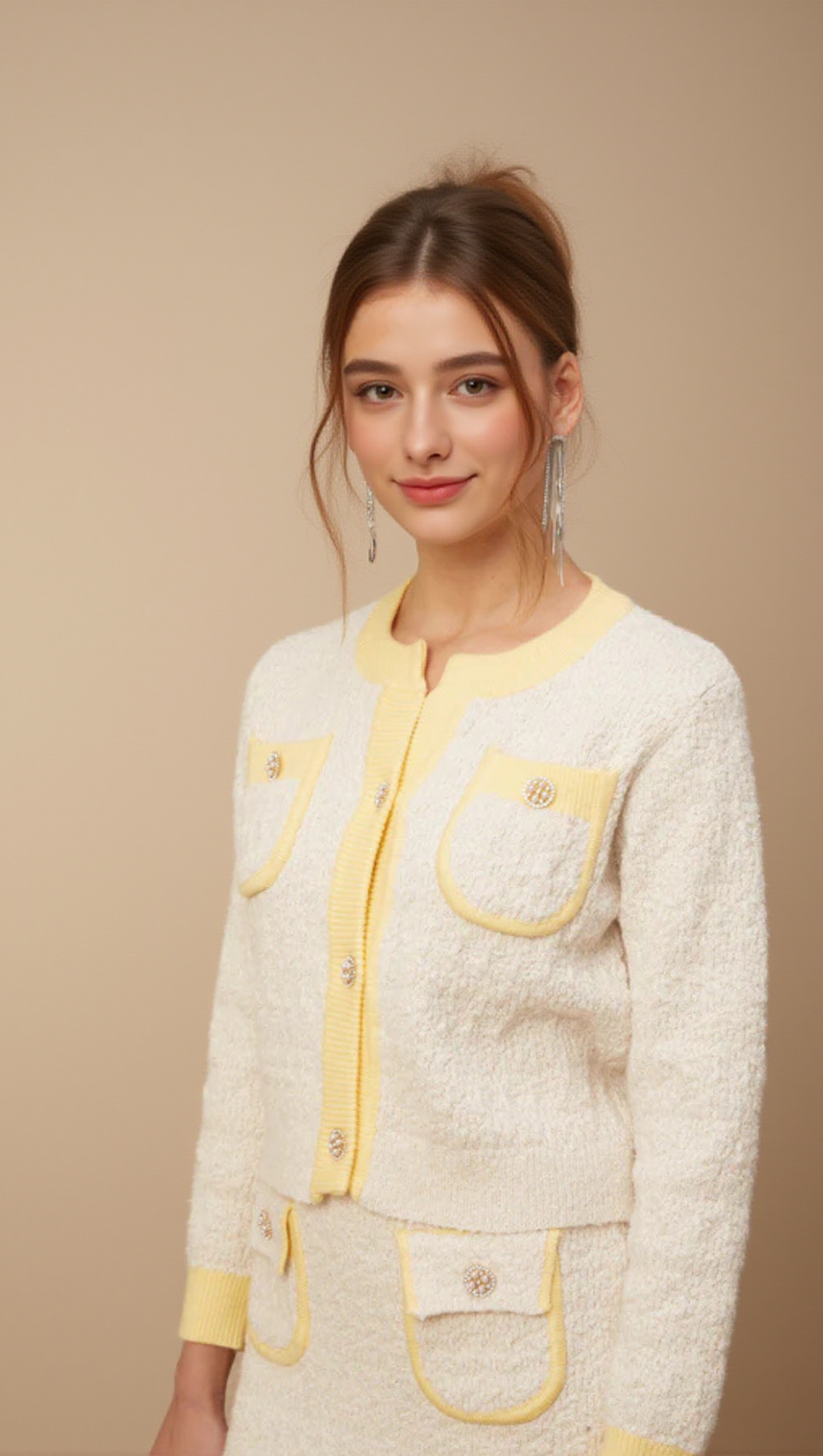 JESSIE WHITE TEXTURED KNIT CARDIGAN & SKIRT MATCHING SET