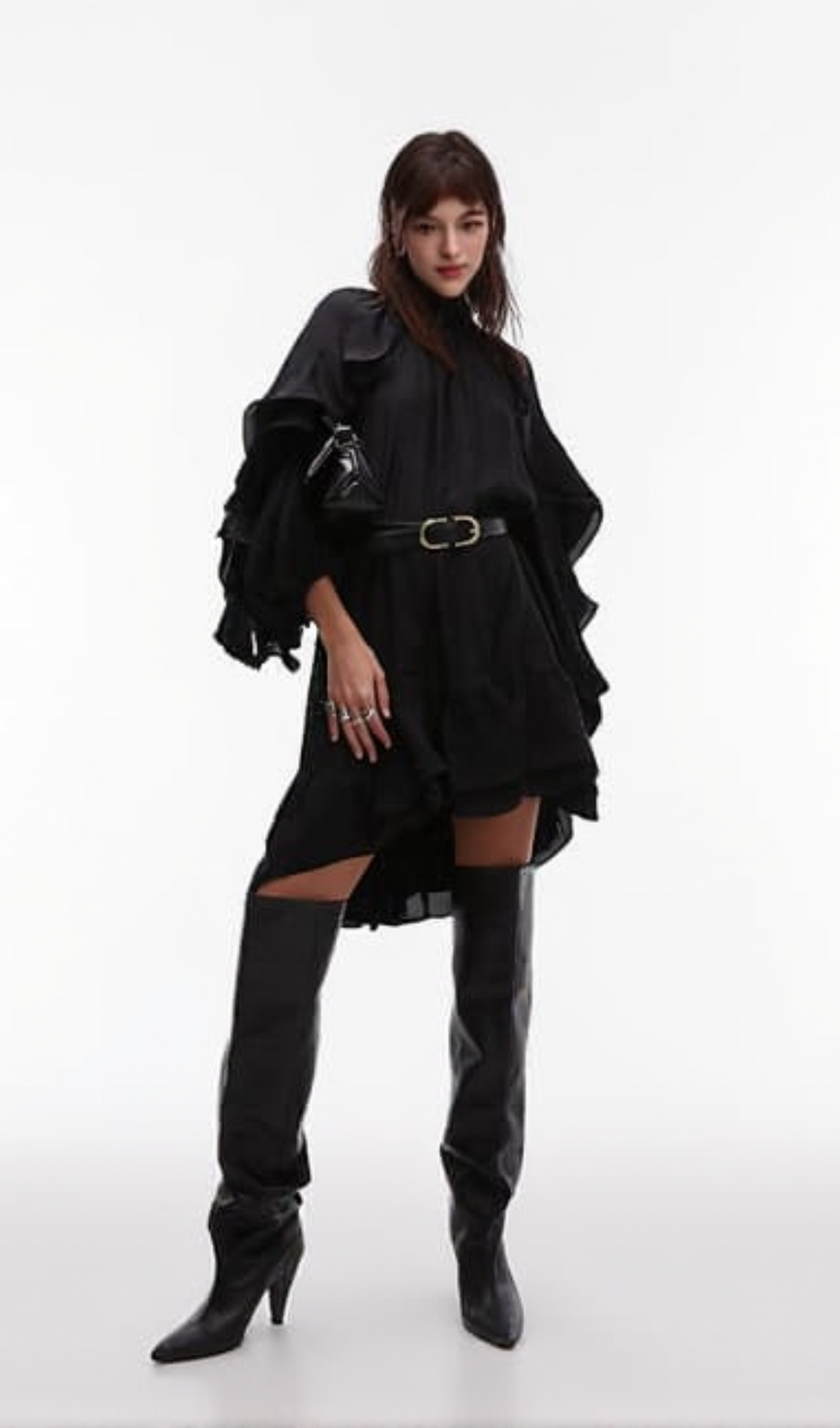 ALANI RUFFLED EMBELLISHED MINI DRESS IN BLACK