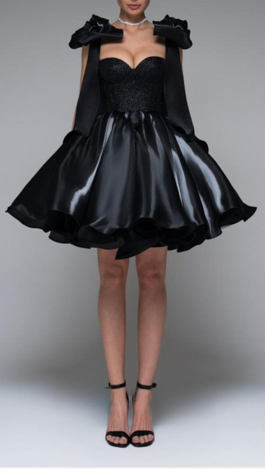 BLACK BOW PUFFY MINI DRESS