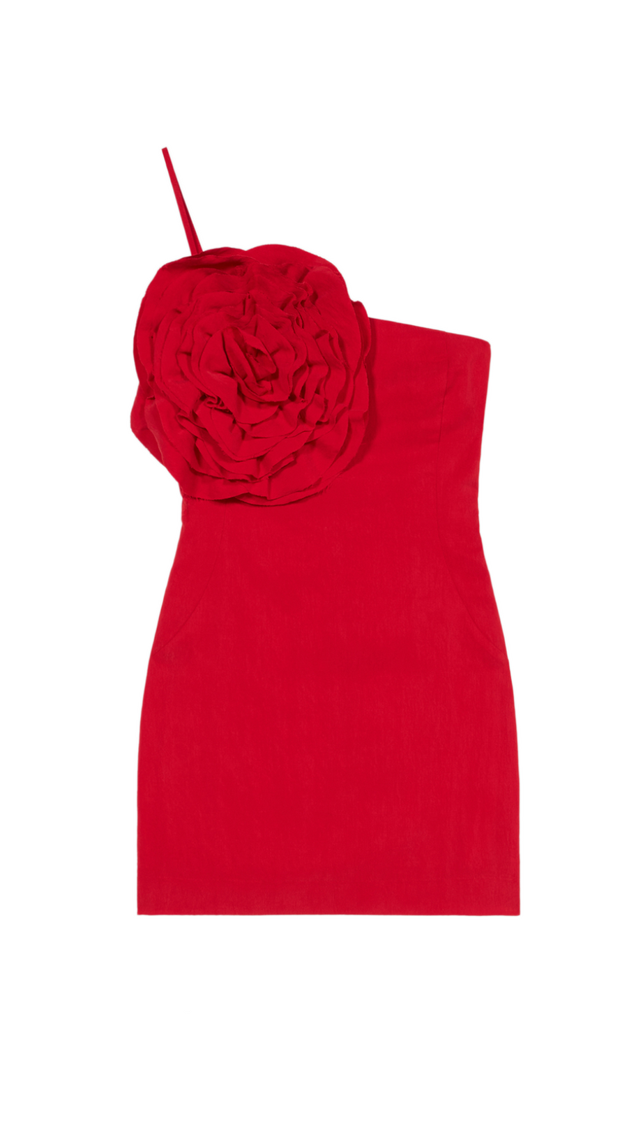 AMITY ONE-SHOULDER FLORAL-APPLIQUÉ MINI DRESS IN RED