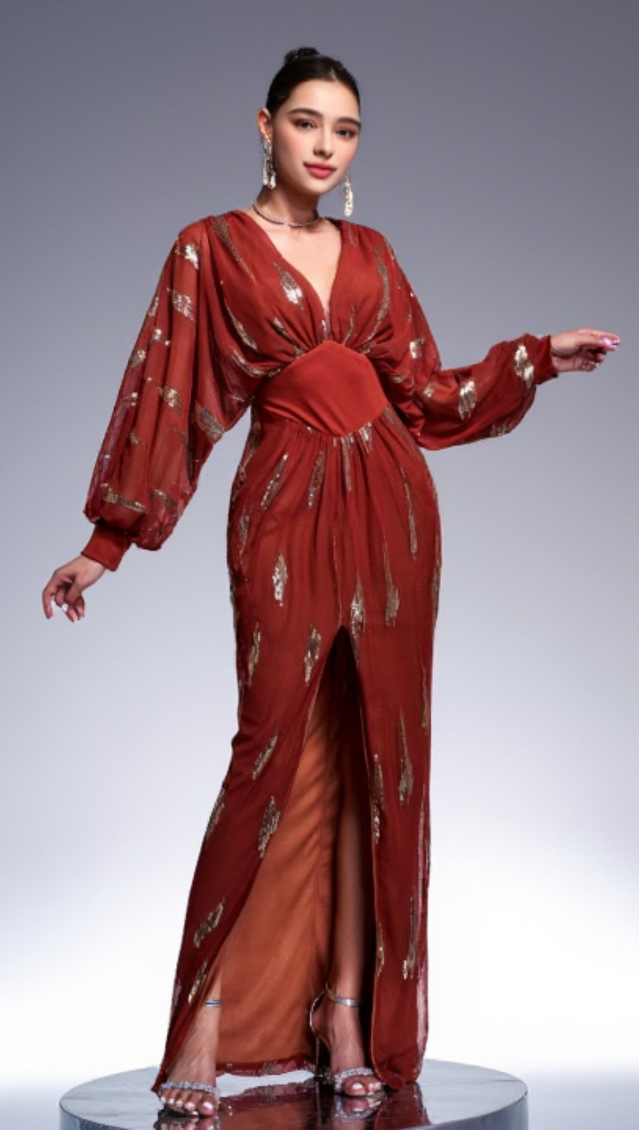 LANTERN SLEEVE SEQUIN PROM DRESS