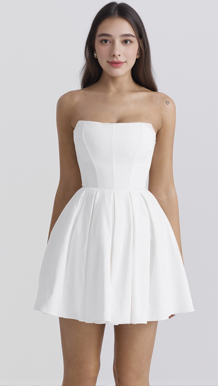 ALYSSA WHITE STRAPLESS PLEATED MINI DRESS