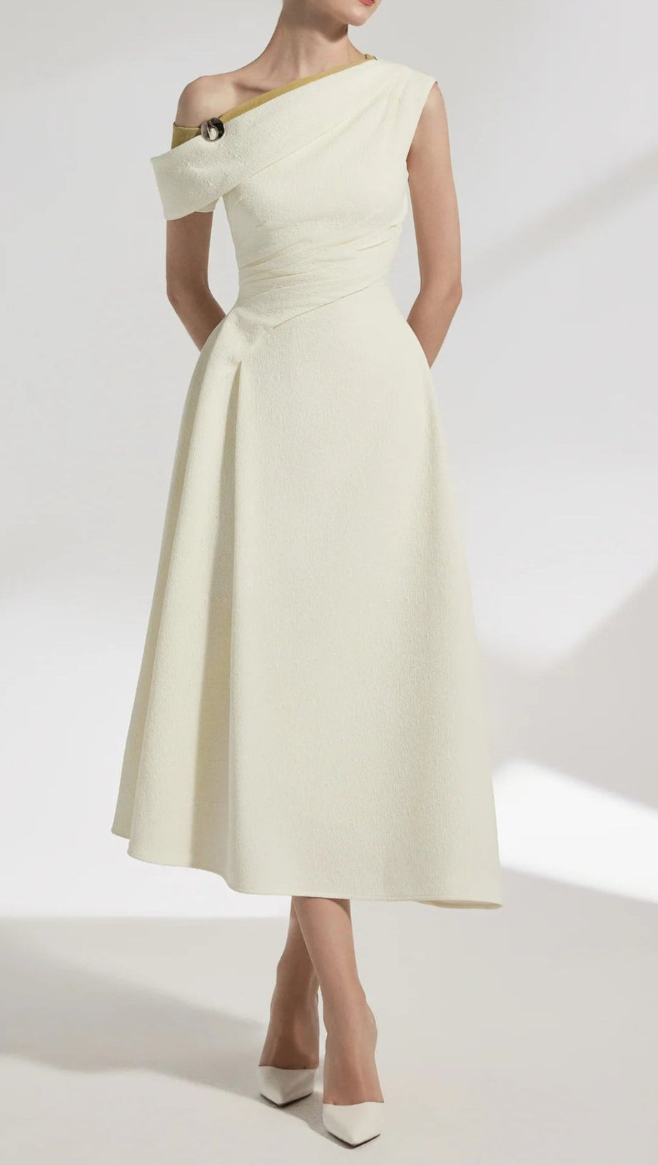 LUCY ONE-SHOULDER A-LINE MIDI DRESS IN WHITE