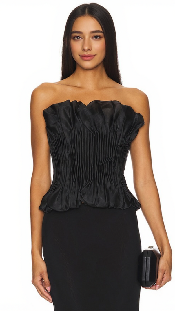 AIIZIE PRINT RUFFLE TRIM TOP IN BLACK - product image