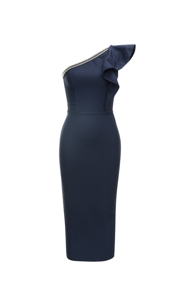 AIIZIE POLLY METAL CHAIN DECOR RUFFLE BODYCON MIDI DRESS - product image