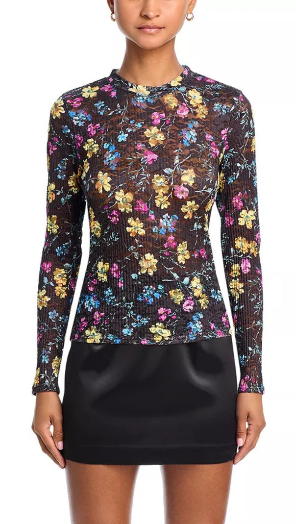 AIIZIE FLORAL PUCKERED LACE TOP - product image