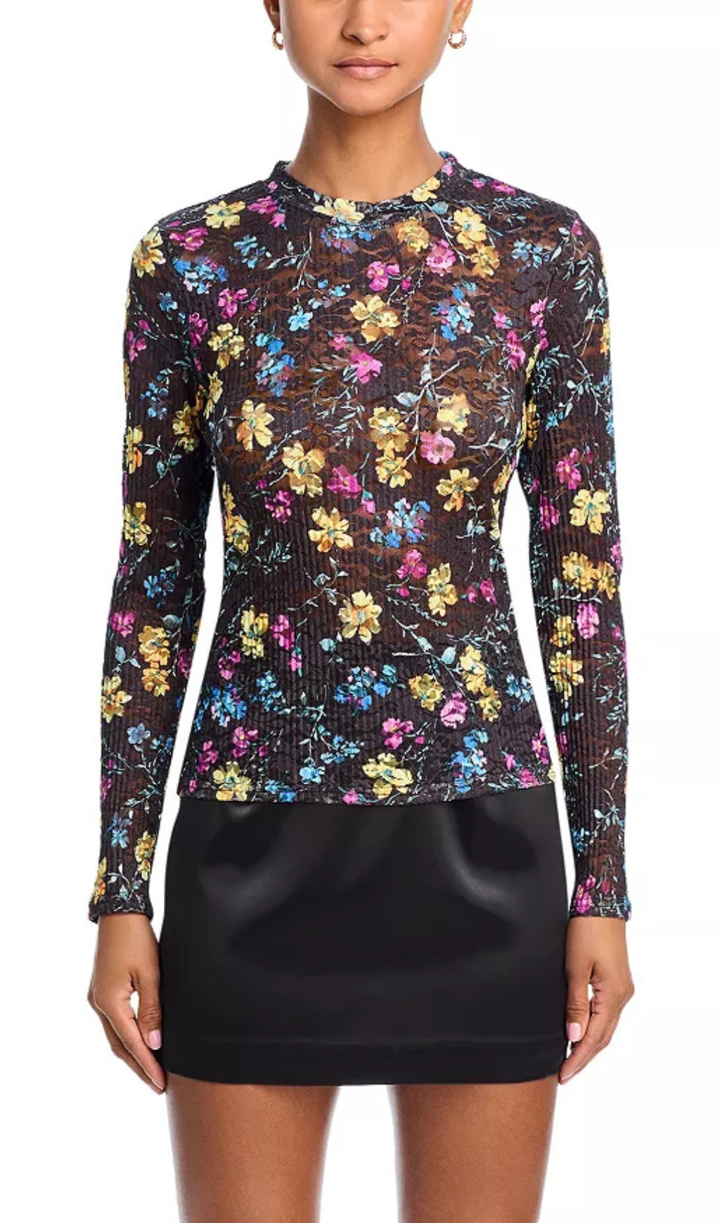 FLORAL PUCKERED LACE TOP