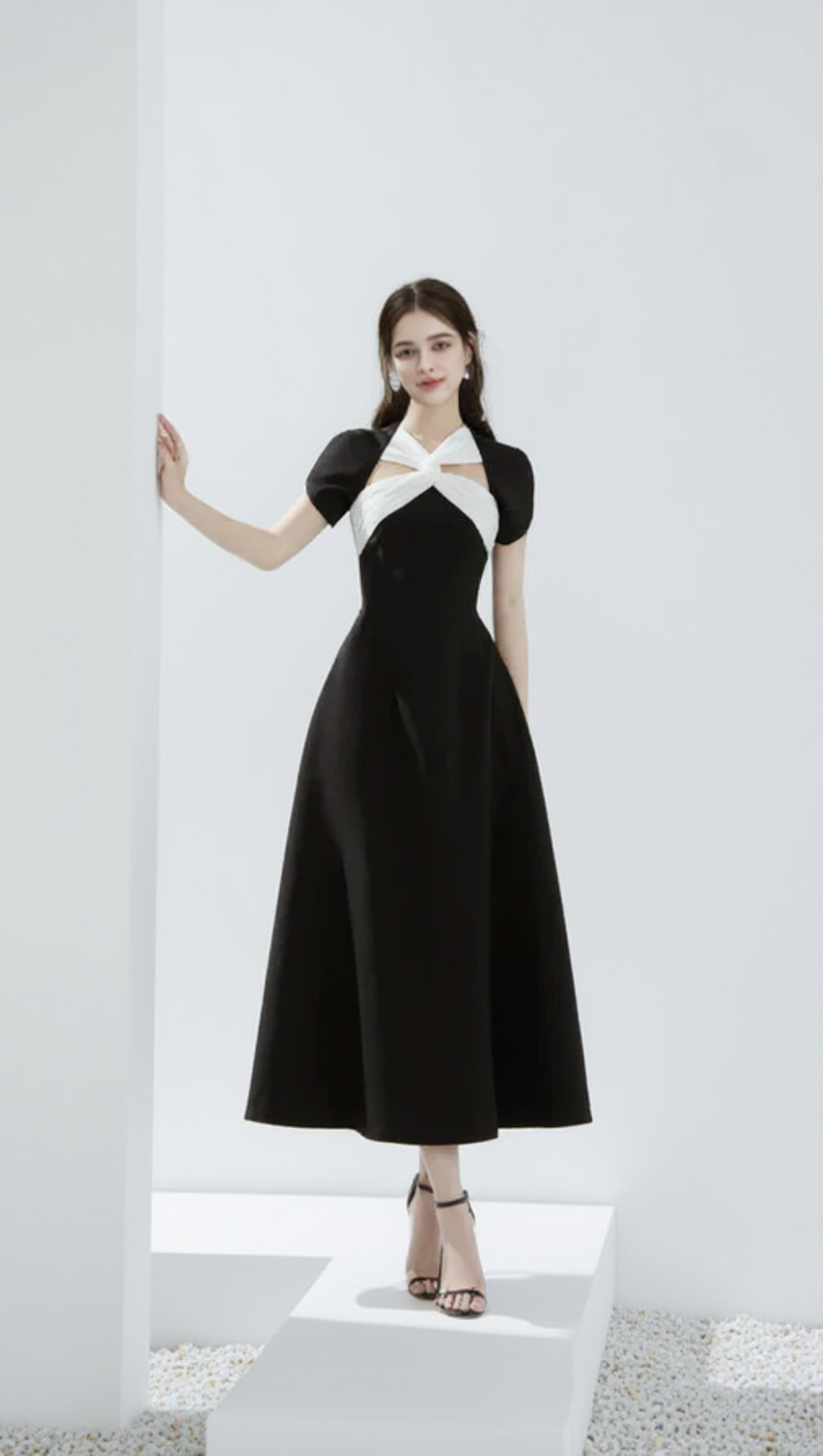 ANDREA CUT OUT A-LINE MIDI DRESS IN BLACK