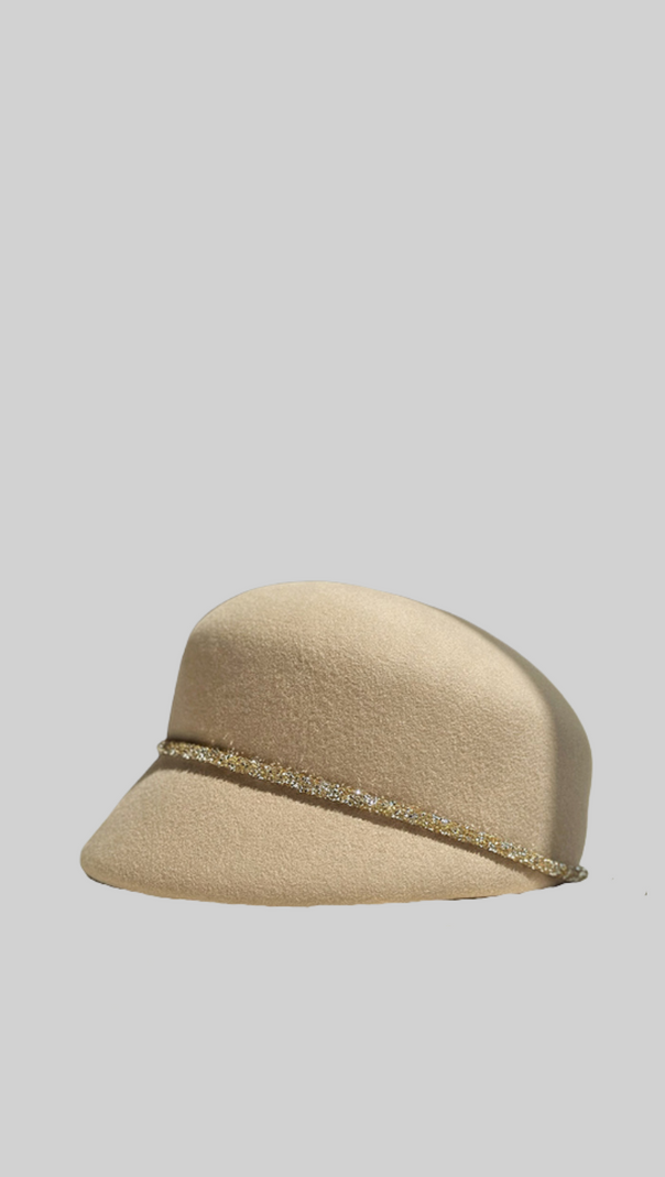 Short Brim Hat With Wrapped Detail - Beige