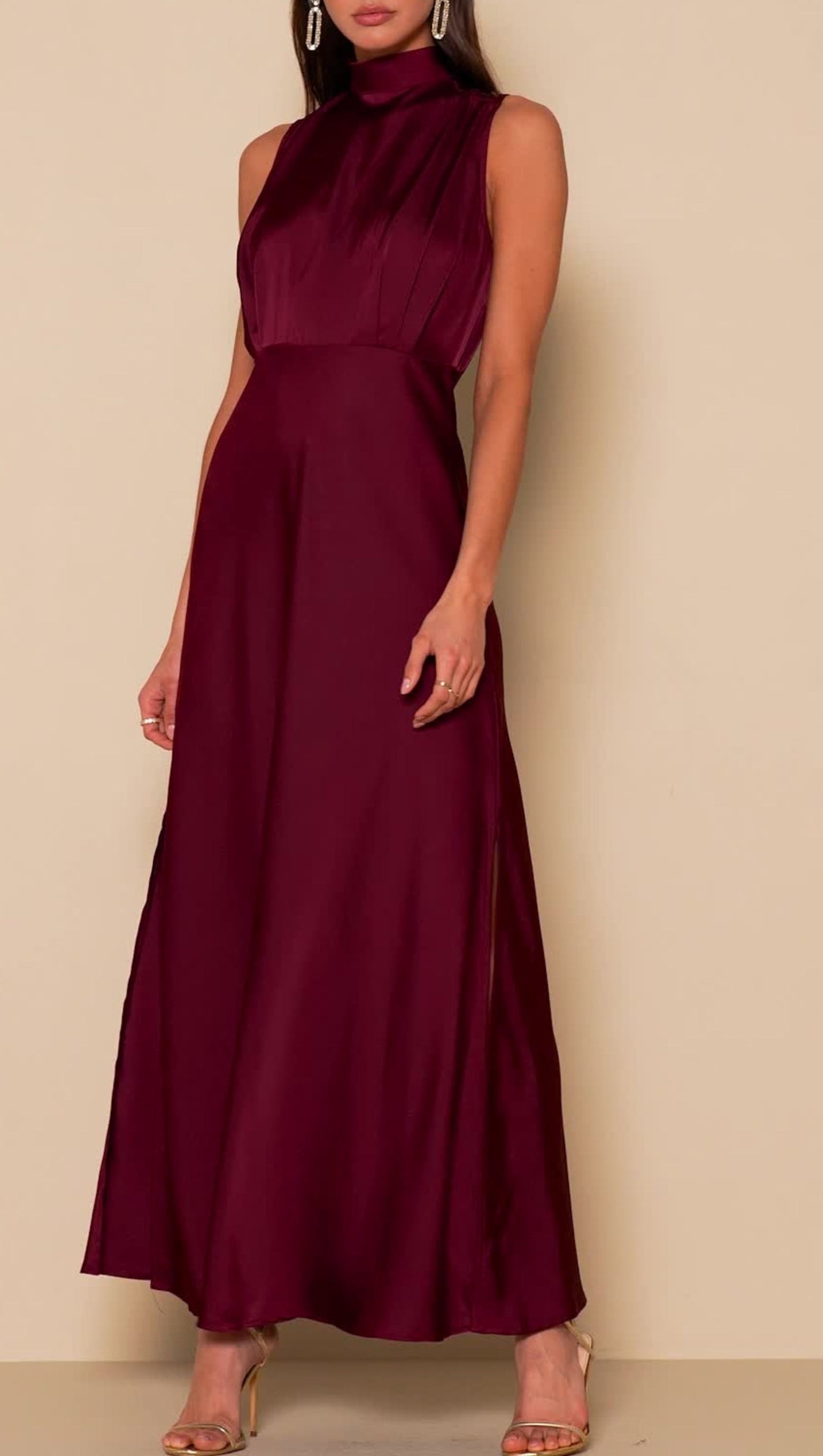 WINE SATIN MAXI DRESS