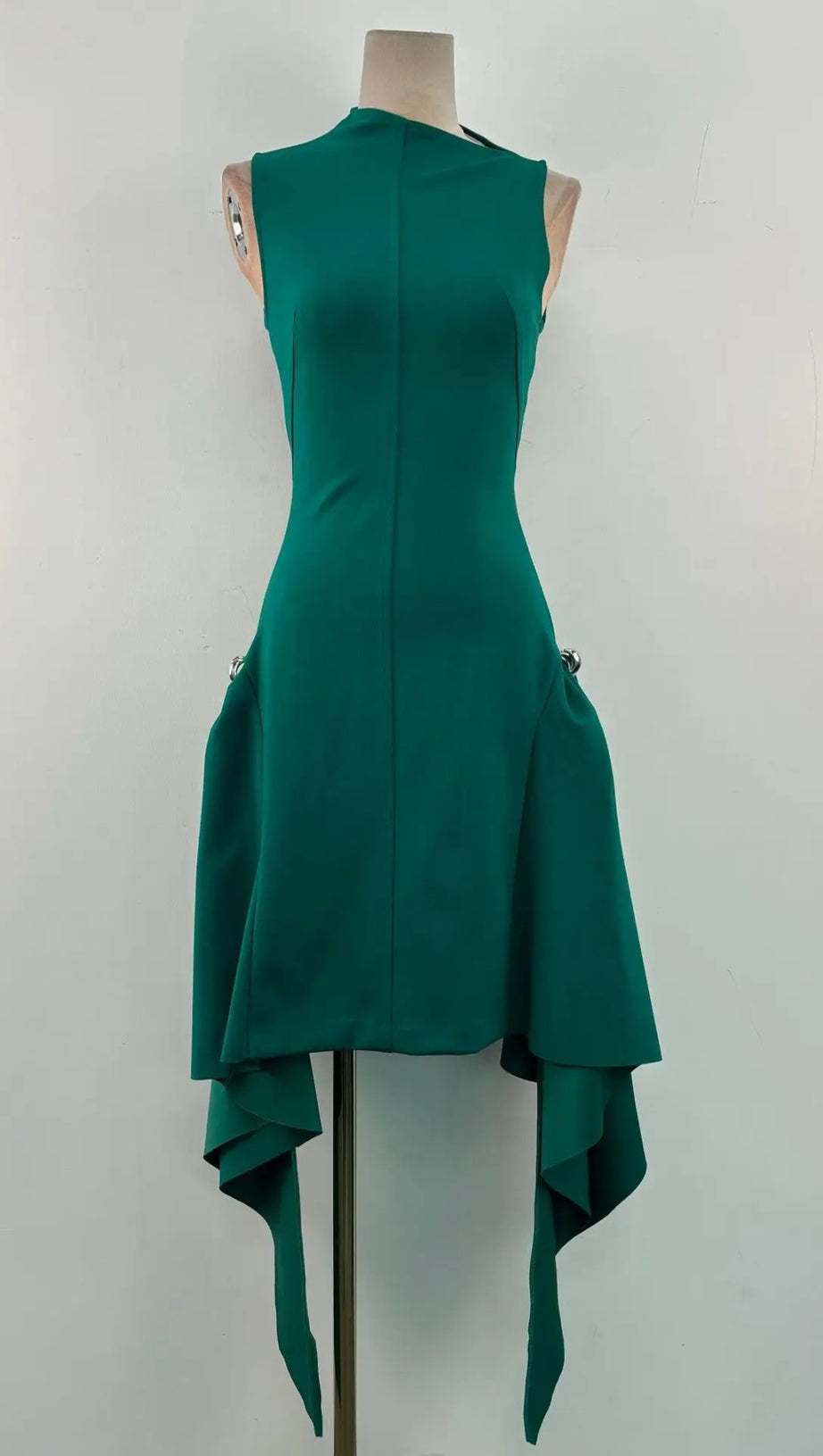 AMATO SLEEVELESS FRINGE MINI DRESS IN GREEN