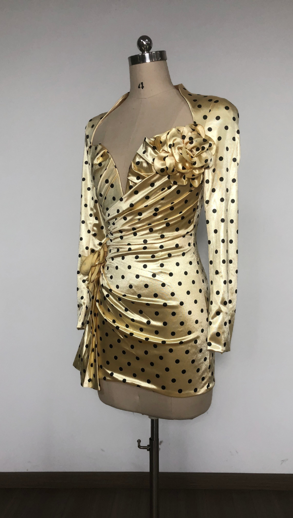 AIIZIE JENNY POLKA DOTS SATIN MINI DRESS IN YELLOW - product image