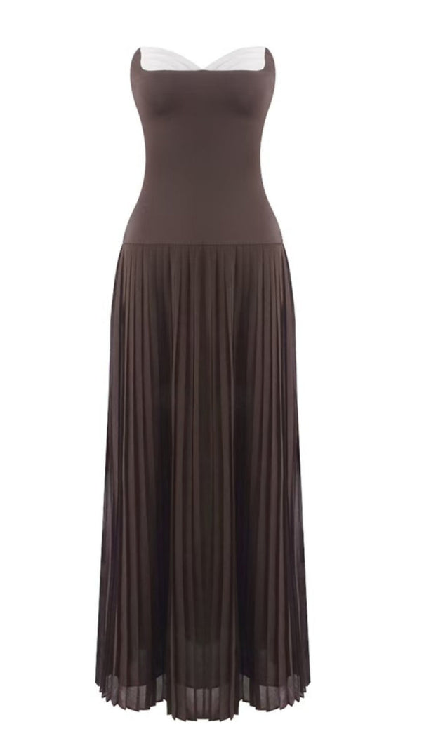 AIIZIE ELEGANT SWEETHEART COLOR-BLOCK BUSTIER TOP & PLEATED MAXI DRESS - product image