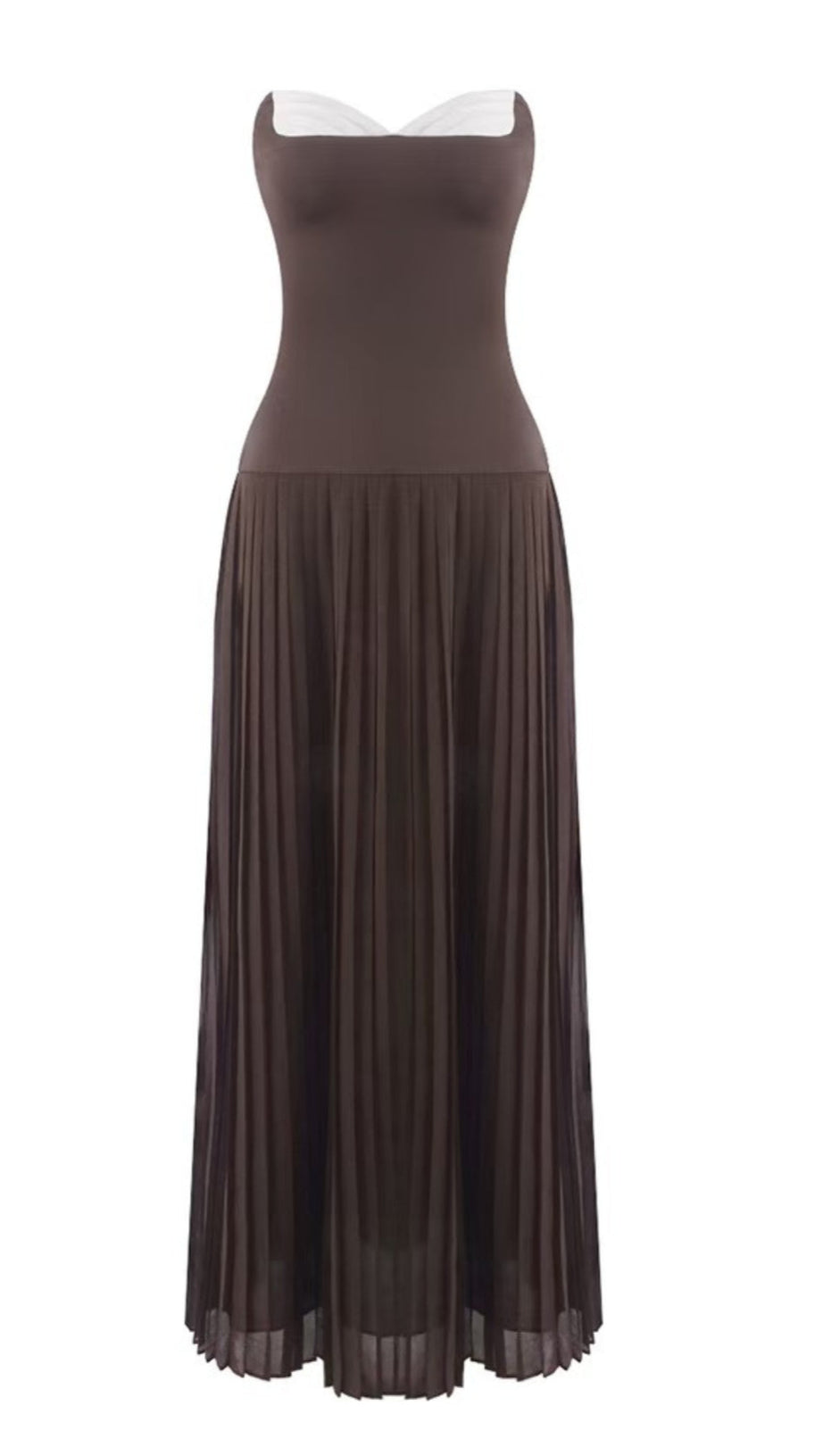 ELEGANT SWEETHEART COLOR-BLOCK BUSTIER TOP & PLEATED MAXI DRESS