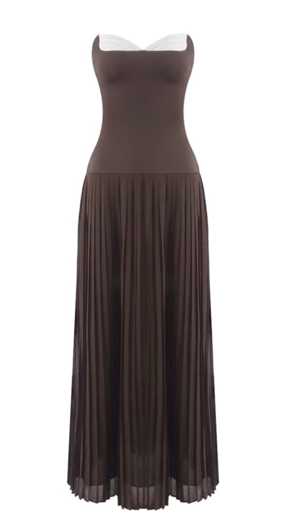 ELEGANT SWEETHEART COLOR-BLOCK BUSTIER TOP & PLEATED MAXI DRESS